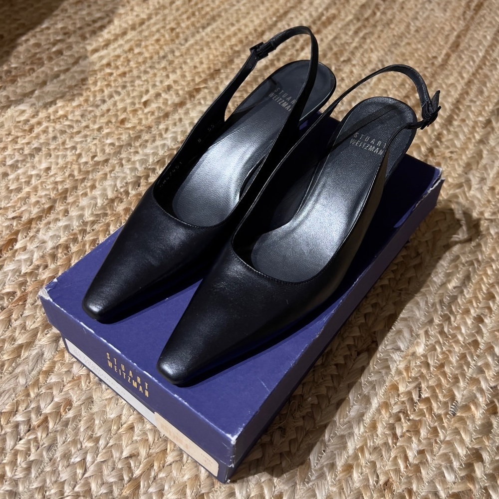 Stuart Weitzman Black Leather Slingback heels (Slingo Black Napa) Size 8​​